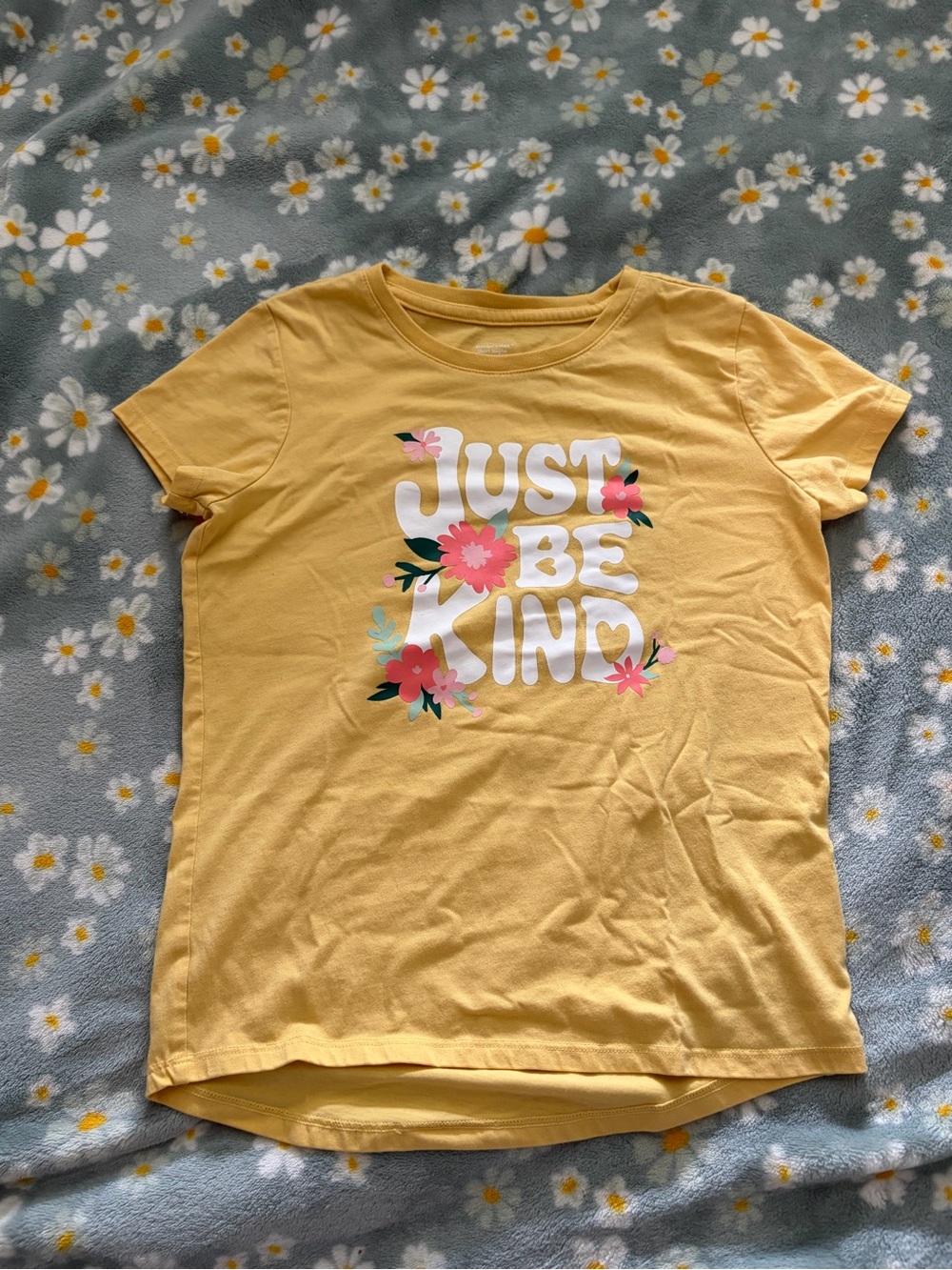2/$8 Girls' Yellow "Just Be Kind" Floral and Teal “Boots & Flowers” Graphic Tees